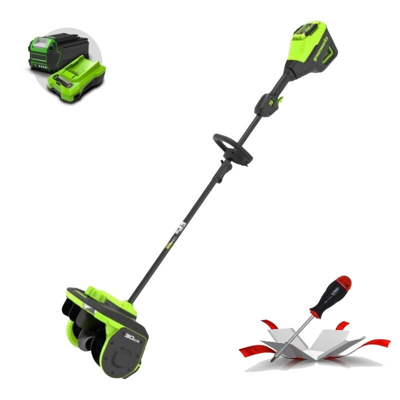 Снегоуборочная лопата Greenworks GD60SS2 60V 2603207 (30 см) с регулируемым направлением выброса бесщеточная аккумуляторная — детальное фото