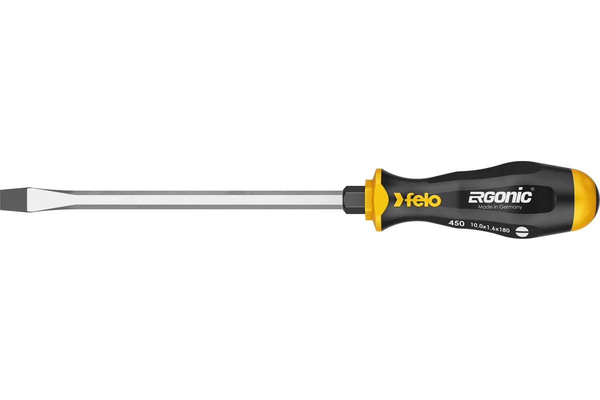 Плоская шлицевая ударная отвертка Felo Ergonic 10,0X1,6X180 45010040 — детальное фото